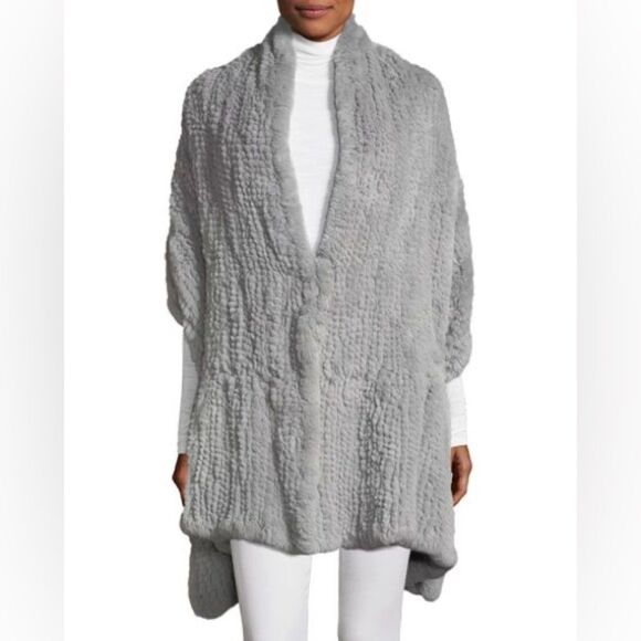 Halston Heritage Accessories - Halston Heritage Gray Rex Rabbit Convertible Knit Stole Wrap Scarf